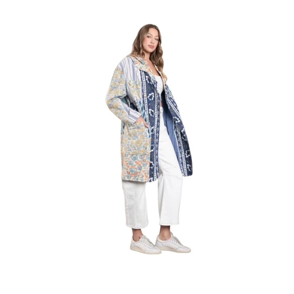 BlueVelvet Color Block Multi Print Long Double Breasted Jacket Small NWT